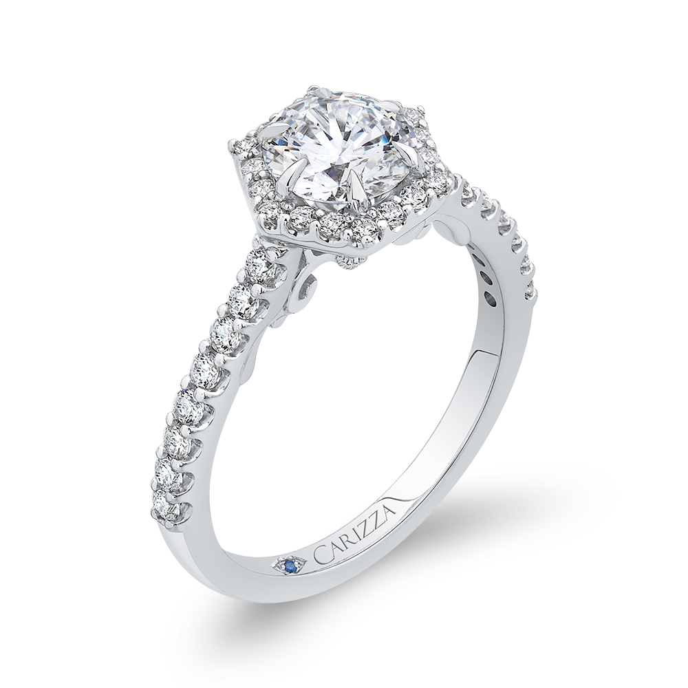 14K White Gold Round Diamond Halo Engagement Ring (Semi Mount)