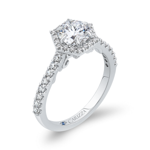 14K White Gold Round Diamond Halo Engagement Ring (Semi Mount)