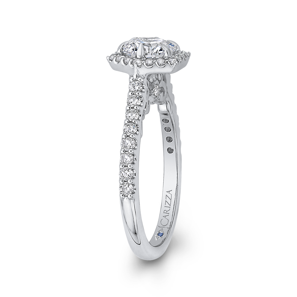 14K White Gold Round Diamond Halo Engagement Ring (Semi Mount)