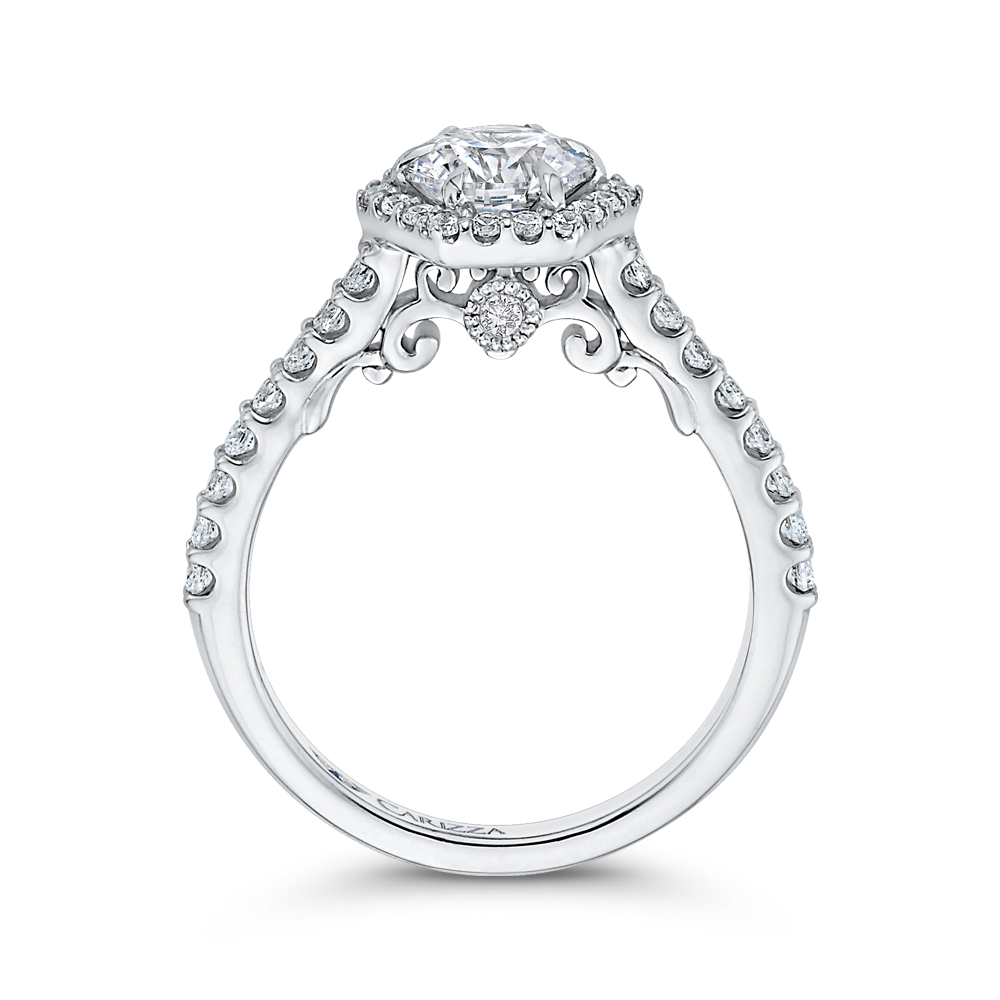 14K White Gold Round Diamond Halo Engagement Ring (Semi Mount)