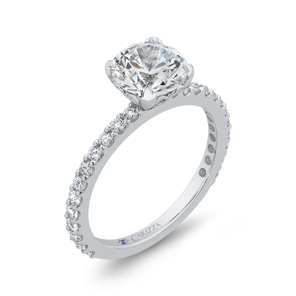 14K White Gold Round Diamond Classic Engagement Ring (Semi Mount)