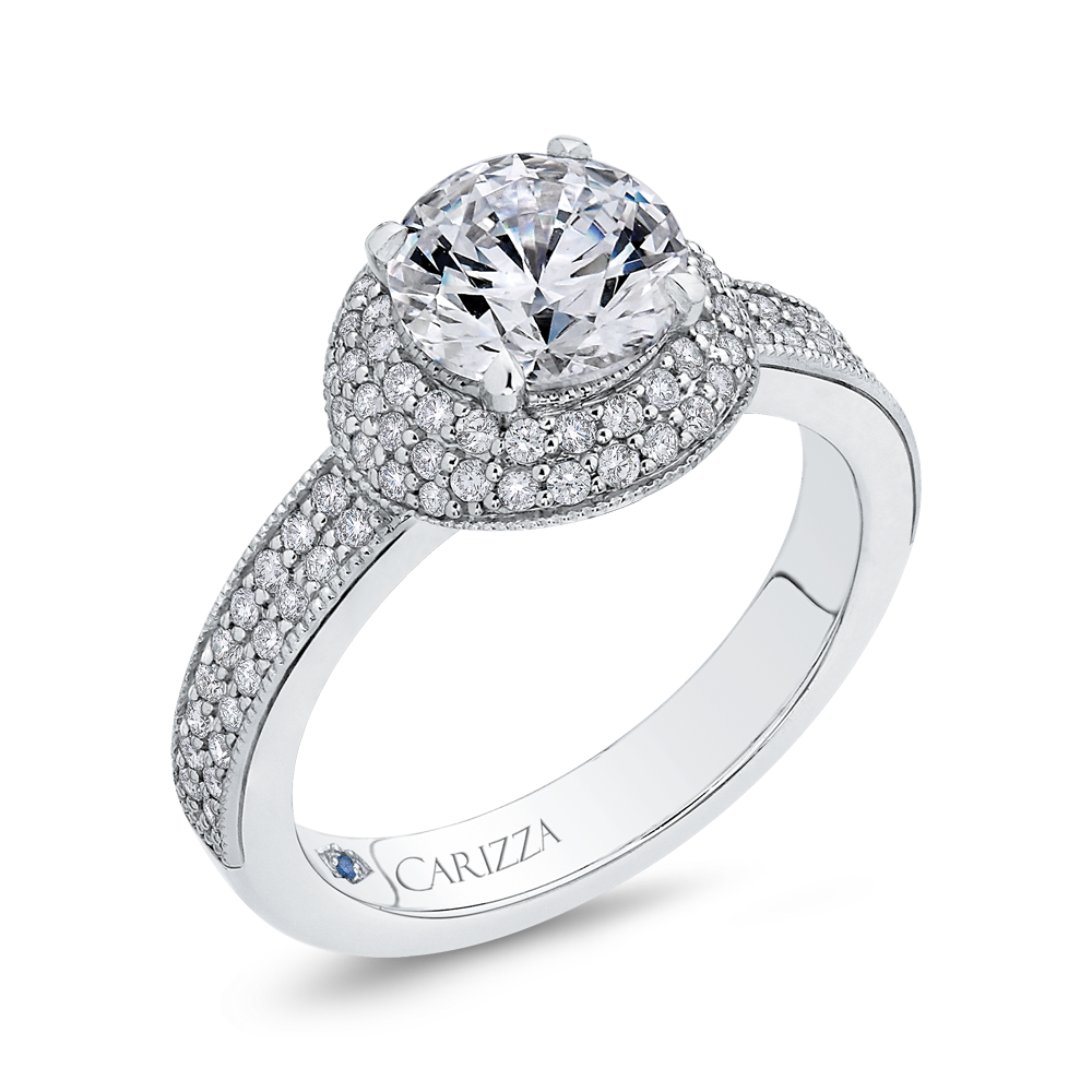 Round Cut Diamond Engagement Ring In 14K White Gold (Semi Mount)