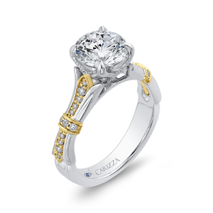 14K Two Tone Gold Round Cut Diamond Floral Engagement Ring (Semi Mount)