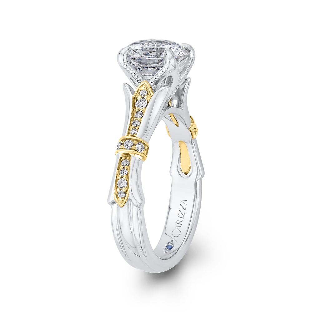 14K Two Tone Gold Round Cut Diamond Floral Engagement Ring (Semi Mount)