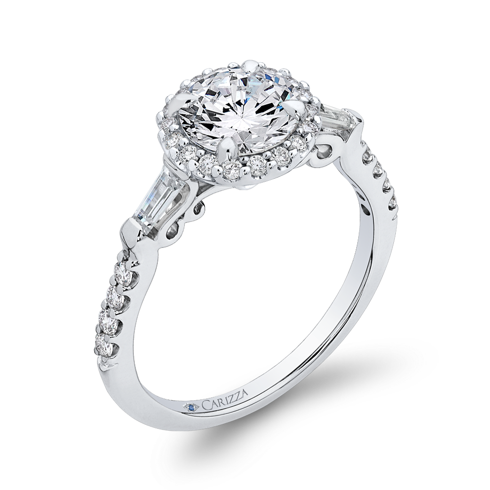 14K White Gold Round Diamond Halo Engagement Ring (Semi Mount)