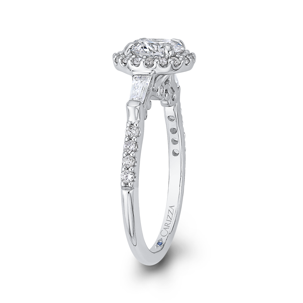 14K White Gold Round Diamond Halo Engagement Ring (Semi Mount)