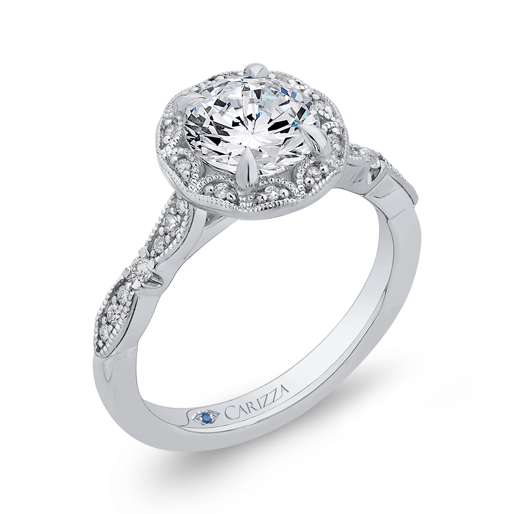 14K White Gold Round Diamond Halo Engagement Ring (Semi Mount)