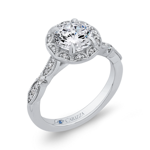 14K White Gold Round Diamond Halo Engagement Ring (Semi Mount)