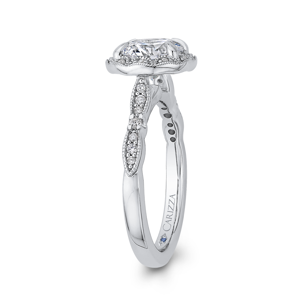 14K White Gold Round Diamond Halo Engagement Ring (Semi Mount)