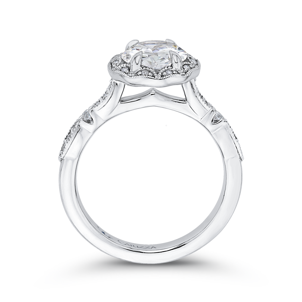 14K White Gold Round Diamond Halo Engagement Ring (Semi Mount)