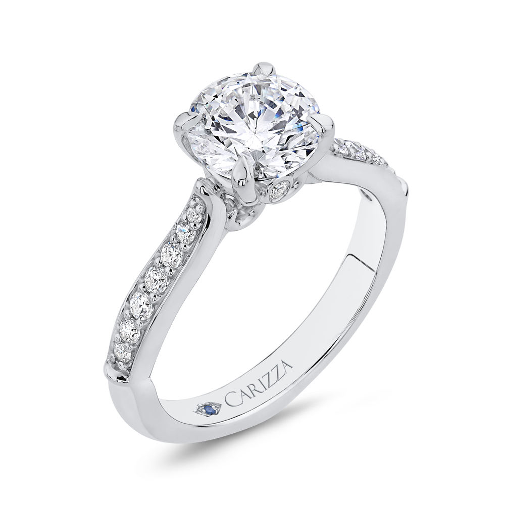 14K White Gold Round Diamond Engagement Ring (Semi Mount)