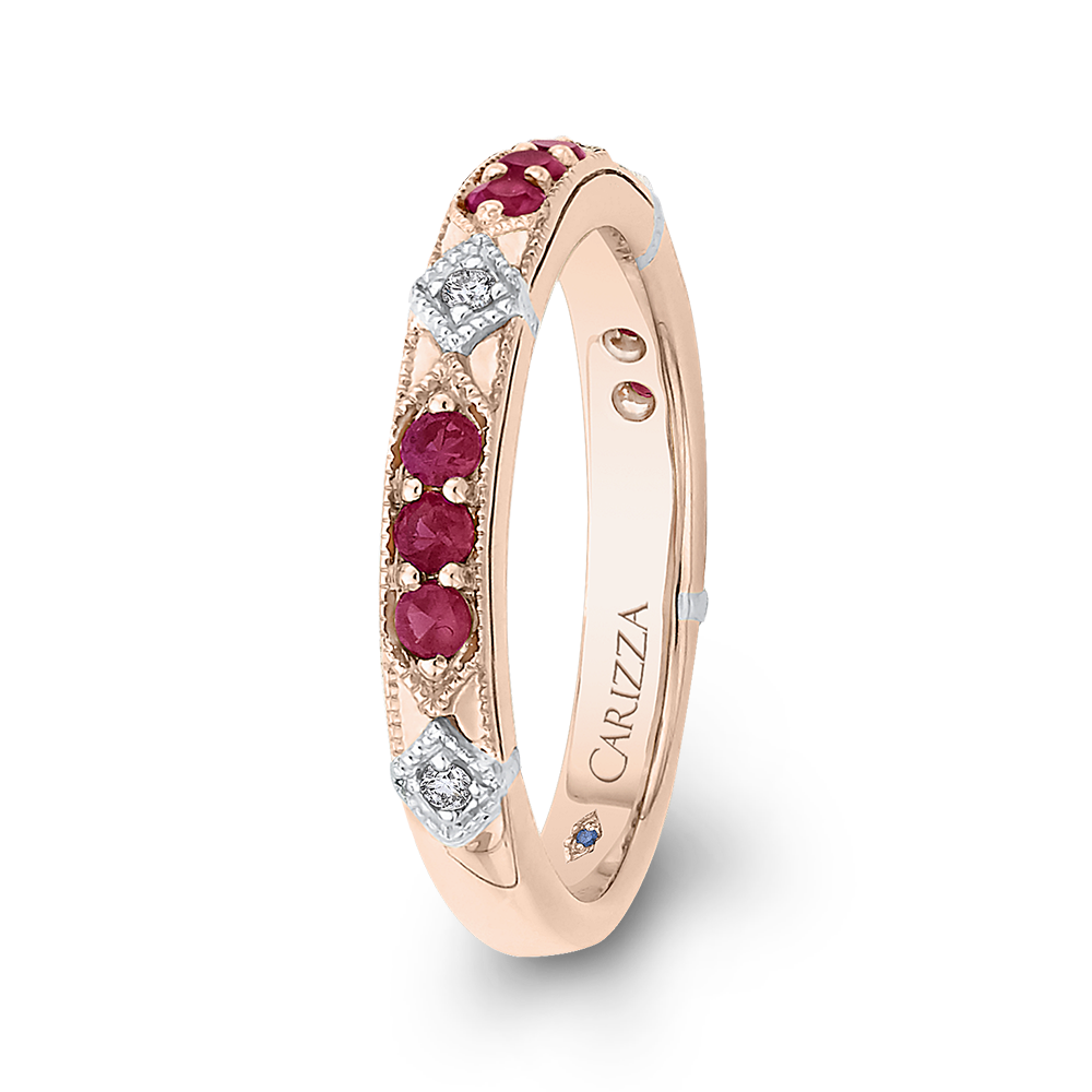 14K Two Tone Gold Round Diamond and Ruby Wedding Band