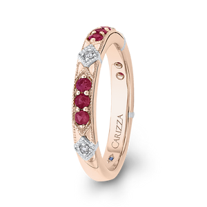 14K Two Tone Gold Round Diamond and Ruby Wedding Band