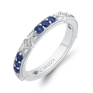 14K White Gold Round Diamond and Sapphire Wedding Band