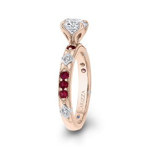 14K Two Tone Gold Round Diamond and Ruby Engagement Ring (Semi Mount)