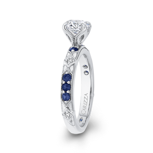 14K White Gold Round Diamond and Sapphire Engagement Ring (Semi Mount)