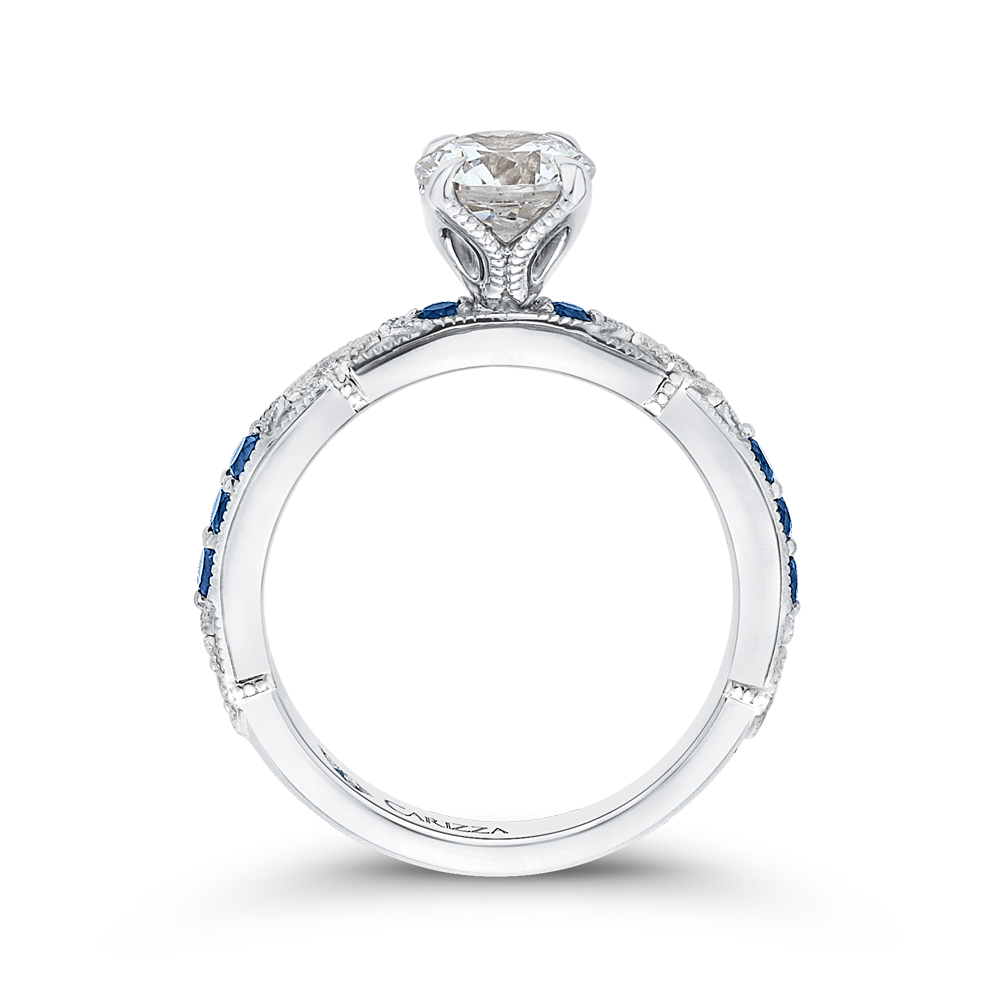 14K White Gold Round Diamond and Sapphire Engagement Ring (Semi Mount)