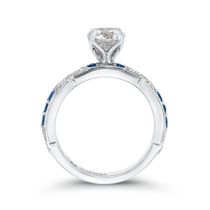 14K White Gold Round Diamond and Sapphire Engagement Ring (Semi Mount)