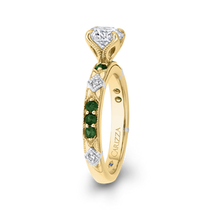 14K Two Tone Gold Round Diamond and Green Tsavorite Engagement Ring (Semi Mount)