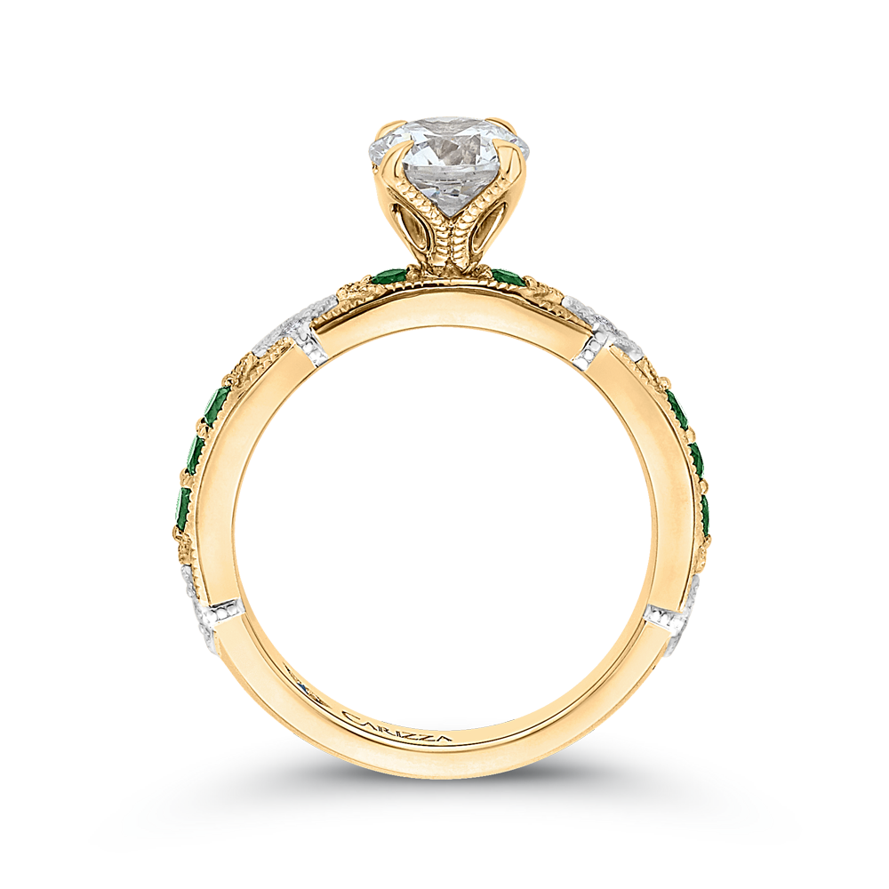 14K Two Tone Gold Round Diamond and Green Tsavorite Engagement Ring (Semi Mount)