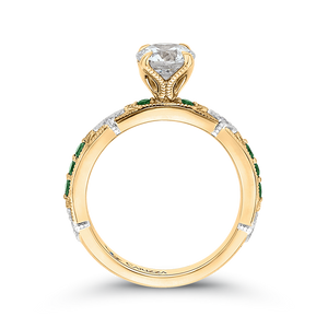 14K Two Tone Gold Round Diamond and Green Tsavorite Engagement Ring (Semi Mount)