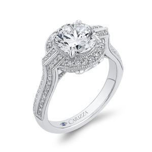 14K White Gold Round Diamond Cathedral Style Engagement Ring (Semi Mount)