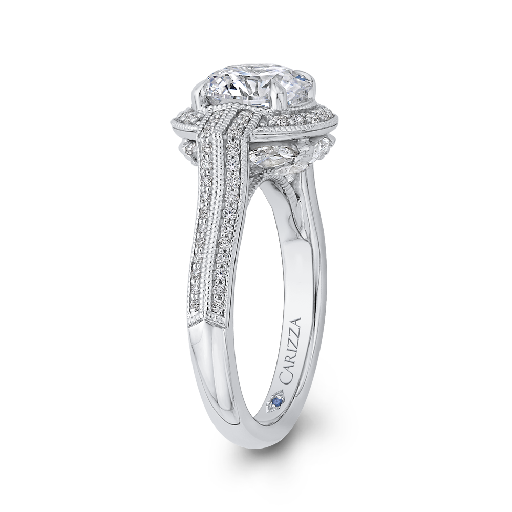 14K White Gold Round Diamond Cathedral Style Engagement Ring (Semi Mount)