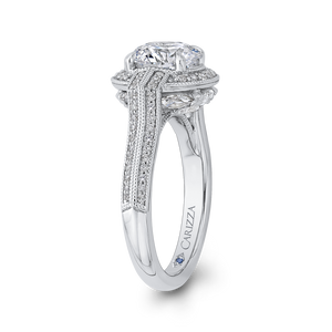 14K White Gold Round Diamond Cathedral Style Engagement Ring (Semi Mount)