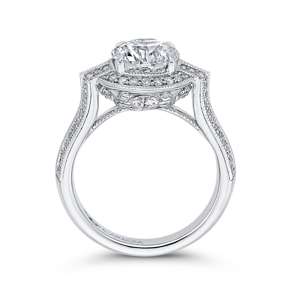 14K White Gold Round Diamond Cathedral Style Engagement Ring (Semi Mount)