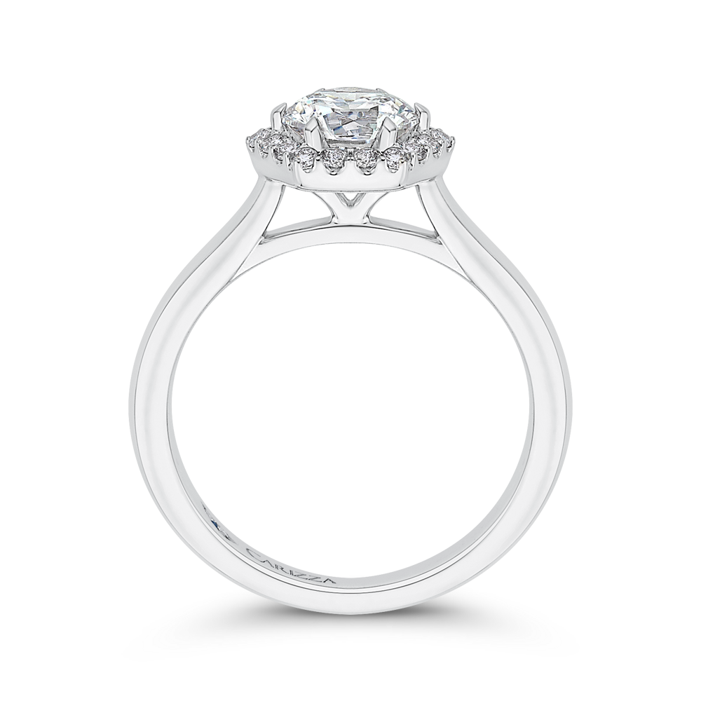 14K White Gold Round Diamond Hexagon Shape Halo Engagement Ring (Semi Mount)