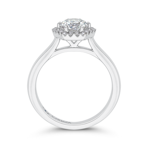 14K White Gold Round Diamond Hexagon Shape Halo Engagement Ring (Semi Mount)