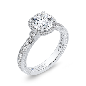 Round Diamond Halo Engagement Ring In 14K White Gold (Semi Mount)