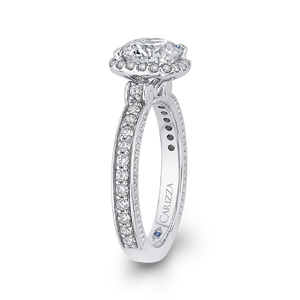 Round Diamond Halo Engagement Ring In 14K White Gold (Semi Mount)