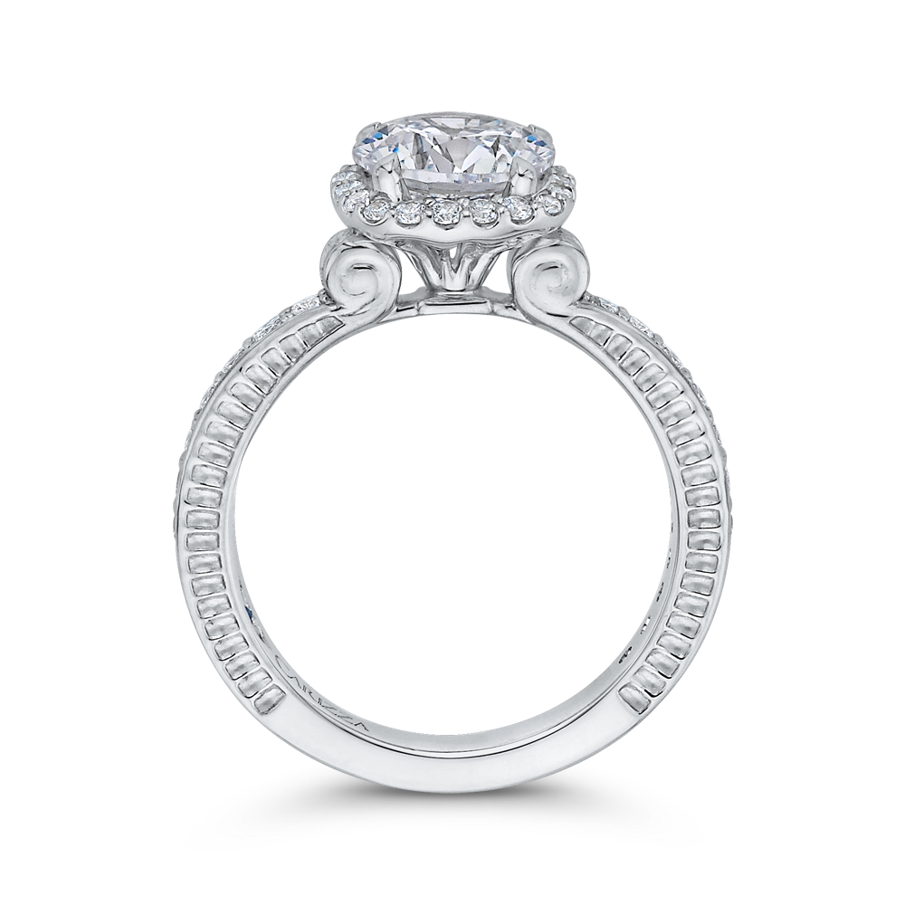 Round Diamond Halo Engagement Ring In 14K White Gold (Semi Mount)