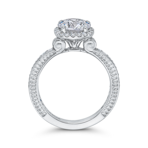 Round Diamond Halo Engagement Ring In 14K White Gold (Semi Mount)