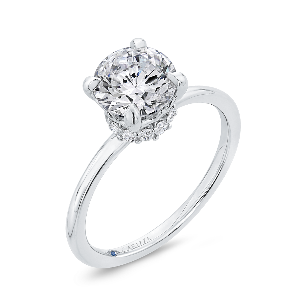 14K White Gold Round Cut Diamond Classic Engagement Ring (Semi-Mount)