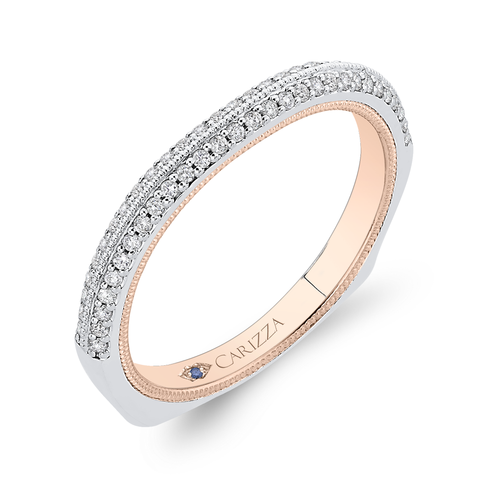 14K Two Tone Gold Round Cut Diamond Half Eternity Wedding Band