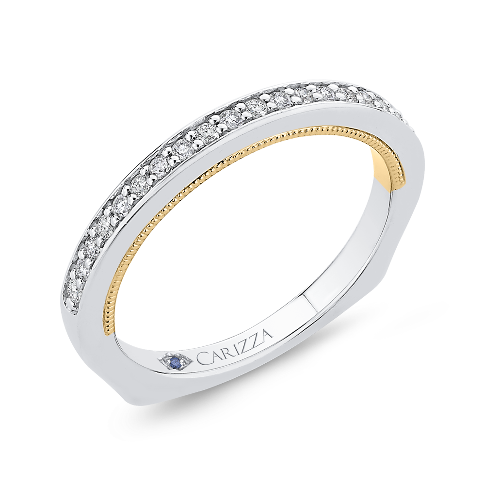 Round Diamond Half Eternity Wedding Band In 14K Two Tone Gold