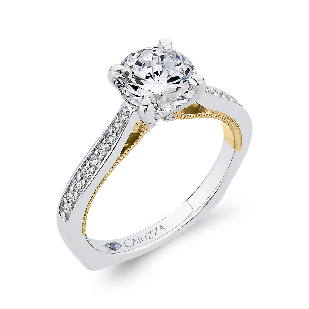 14K Two Tone Gold Round Cut Diamond Engagement Ring (Semi Mount)