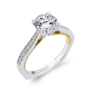 14K Two Tone Gold Round Cut Diamond Engagement Ring (Semi Mount)