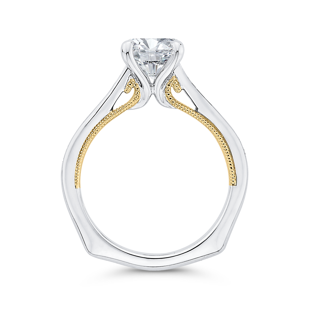 14K Two Tone Gold Round Cut Diamond Engagement Ring (Semi Mount)