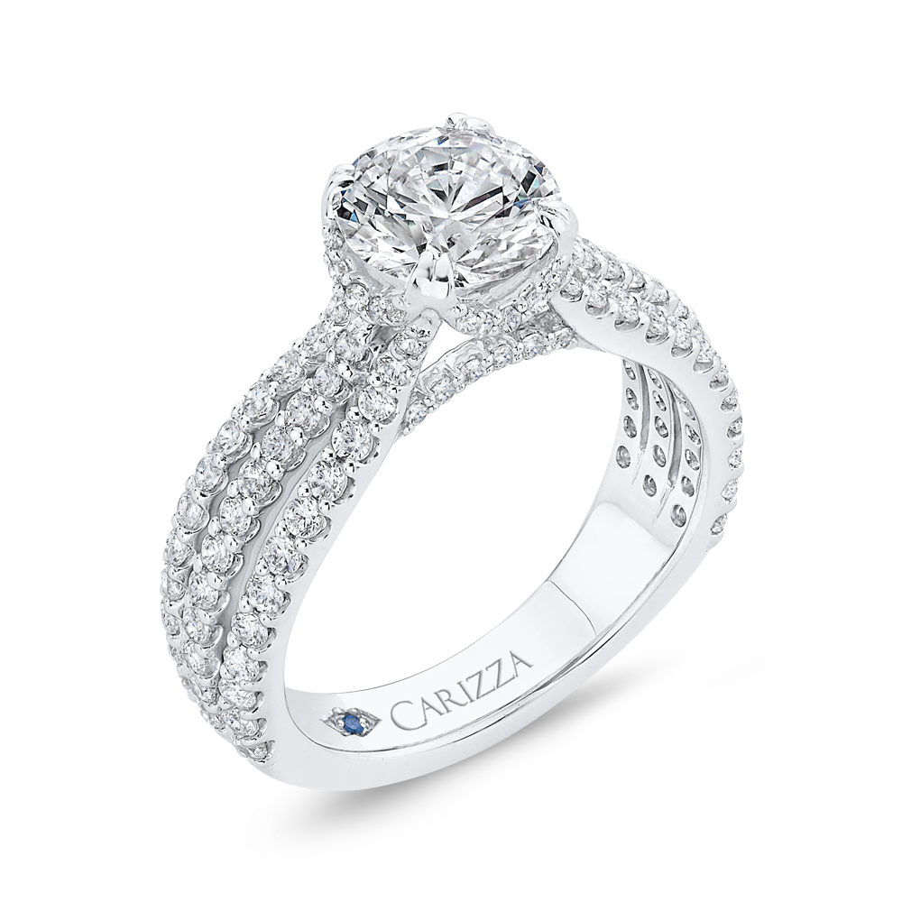 14K White Gold Round Cut Diamond Engagement Ring (Semi Mount)