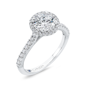 Round Diamond Halo Engagement Ring In 14K White Gold (Semi Mount)