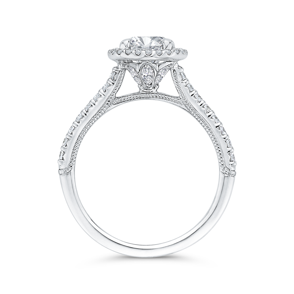 Round Diamond Halo Engagement Ring In 14K White Gold (Semi Mount)