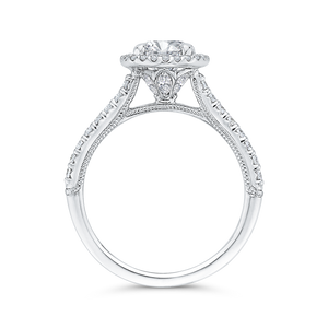 Round Diamond Halo Engagement Ring In 14K White Gold (Semi Mount)