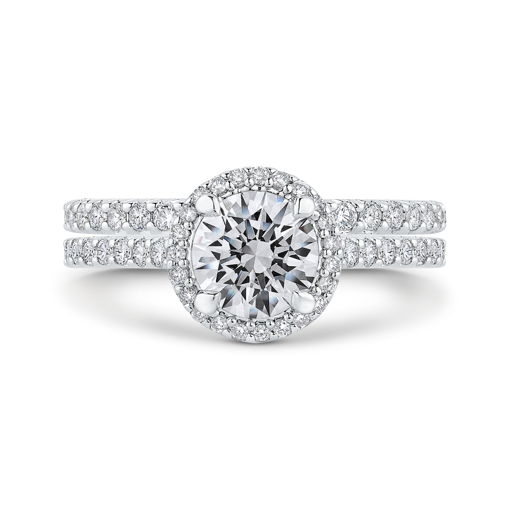 Round Diamond Halo Engagement Ring In 14K White Gold (Semi Mount)