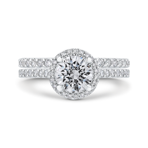 Round Diamond Halo Engagement Ring In 14K White Gold (Semi Mount)