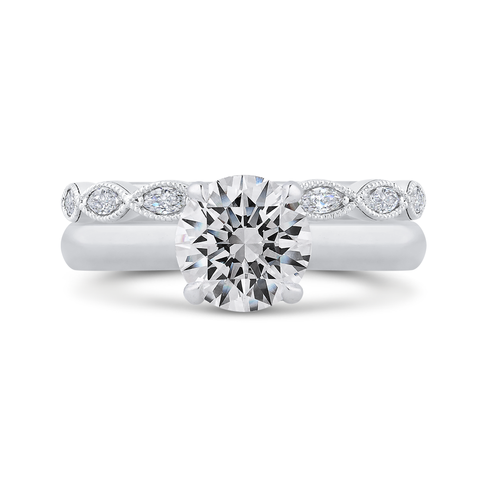 14K White Gold Round Diamond Engagement Ring (Semi Mount)