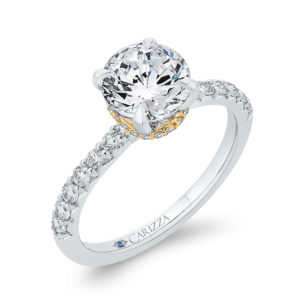 14K Two Tone Gold Round Diamond Engagement Ring (Semi Mount)