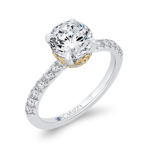 14K Two Tone Gold Round Diamond Engagement Ring (Semi Mount)